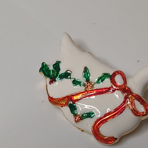 White Enamel Christmas Goose Brooch - Picture 5 of 10